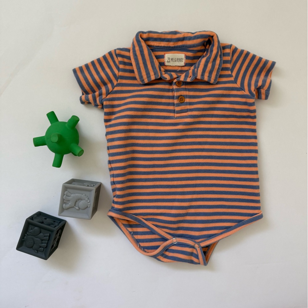 Me & Henry orange and blue stripe polo onesie